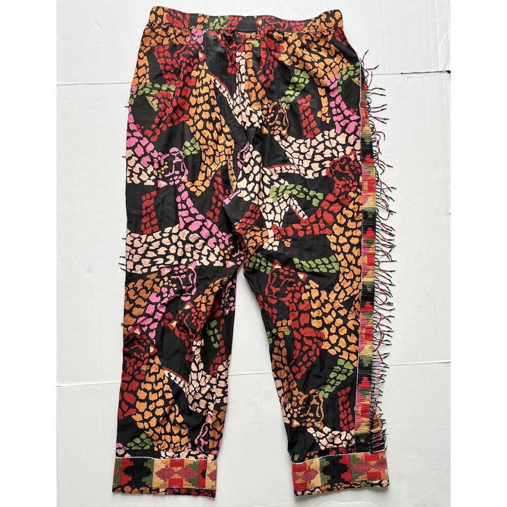 FARM Rio Mixed Multicolor Leopard Printed Pants Embroidered Beaded Fringe Size L - Picture 3 of 16